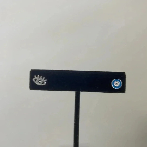 925 Sterling Silver Evil Eye Studs Earrings - Picture 6 of 12